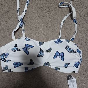 Rue21 White and Blue Butterfly Bikini Top